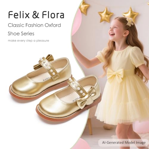 Image of Felix & Flora Toddler Girl Mary Jane Dress Shoes - School Oxford Flats for Girl Party Shoes.