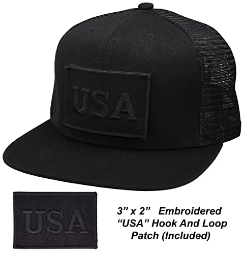 Image of Antourage American Flag Unisex Baseball Hat for Men and Women | USA Flag Mesh Snapback Flat Visor Cap + 2 Patriotic Patches