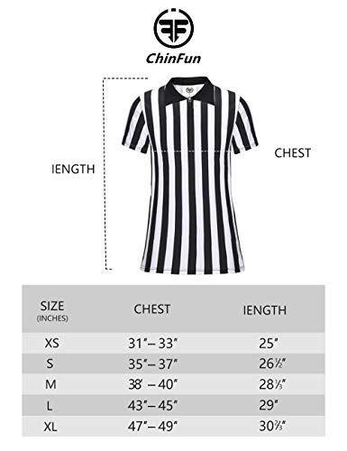Chinfun Women's Referee Black & White Stripe Shirt Quarter-Zip Ref Jersey Tee Shirts Fitted Short Sleeve Umpire Uniform For Basketball Football Size S #TOP4