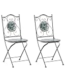 Beliani Conjunto de 2 sillas de Exterior de Metal de Estilo Vintage Motivo Mosaico Plegable Estructura de Hierro Negro Verde Cozzana