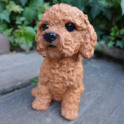 犬の置 プードル(茶) いぬ イヌ 動物 9686H オーナメント ガーデン オブジェ 庭 ガーデニング インテリア 雑貨 マスコット リアル 陶器
