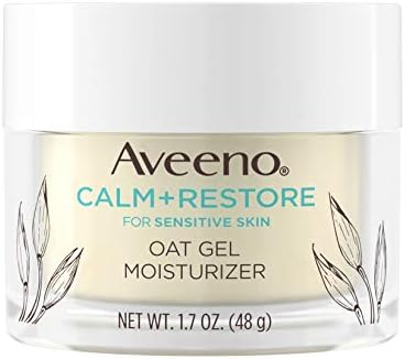 Aveeno Calm + Restore Oat Gel Facial Moisturizer for Sensitive Skin, Lightweight Gel Cream Face Moisturizer with Prebiotic Oat and Feverfew, Hypoallergenic, Fragrance- and Paraben-Free, 1.7 oz