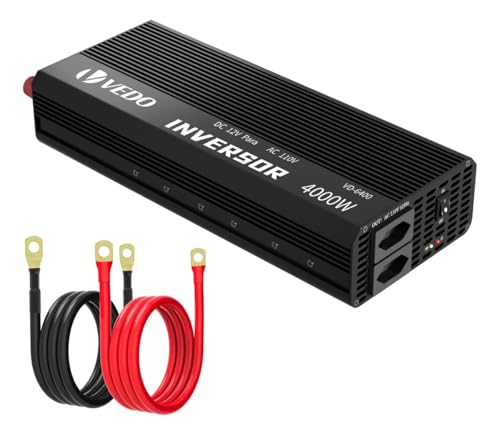 Inversor de Tensão Veicular 12V para 110V 4000W - Conversor de Energia Portátil com Onda Senoidal Modificada, Proteção Multicircuito e Saídas AC/DC para Carros, Barcos e Emergências