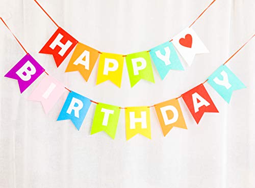 Lovenjoy Assembled Happy Birthday Banner Rainbow Bunting Decorations, Durable Felt Fabric #TOP6