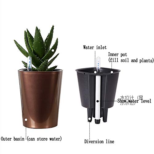 Self Watering Planter Mini Double-Layer Design/Observable Water Level(Black) #TOP3