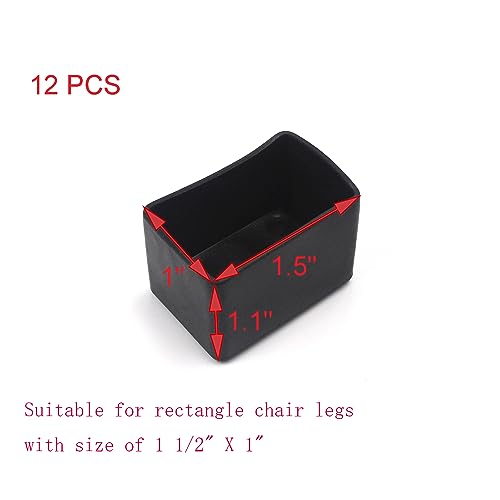 Geesatis 1.5" X 1" Rectangle Black Chair Feet Cover For Furniture Leg, Floor Protector, Rubber And Pvc Material, Set Of 12 #TOP1