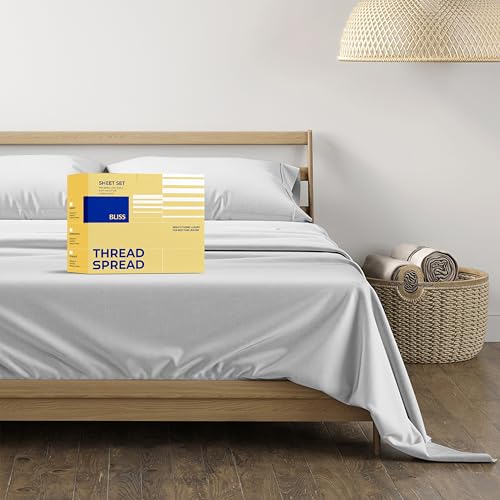 THREAD SPREAD 100% Egyptian Cotton Sheets California King Size - 600 Thread Count 4 PC Luxury Sheets Cal King Size, Soft, Cooling Hotel Luxury Bed Sheets & Pillowcases, Fits Mattress upto 18" - Silver