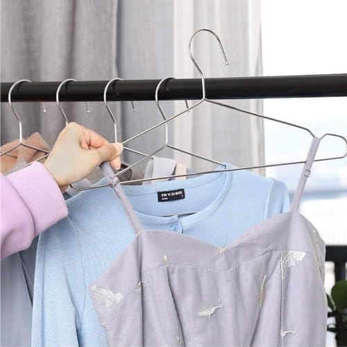 Image of Zollyss Cloth Hangers Stainless Steel | Heavy Duty Wire Hangers with Non Slip Grooves | 40 cm Ultra Thin Space Saving Wardrobe Organiser | Silver (Pack of 10)