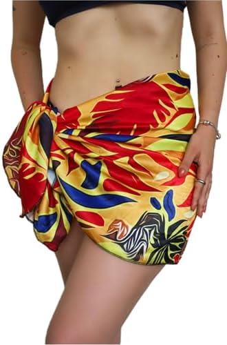 Minufco Desenli Kısa Pareo Jarse Kumaş Iç Göstermez Kadın Plaj Elbisesi Kırmızı Standart Kadın/Kız Kp-Kırmızı - Görsel 1