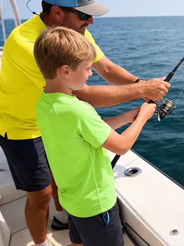 IHU Boys Rash Guard Short Sleeve Swim Shirts UPF 50+ Neon Rashguard for Kid — view 3