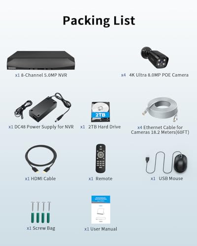 《4K Ultra HD & 100FT IR Night Vision》Wired Outdoor Security Camera System, POE Cameras for Home Security, NVR Video Surveillance Kit with Motion Detection