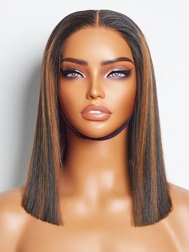 LUVME 12 Inch 5x5 Lace Front Straight Glueless Wigs Human Hair Pre Plucked Pre Cut Highlights Wigs Human Hair