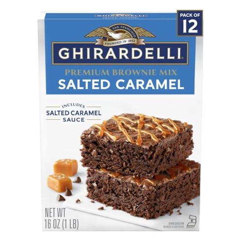 Ghirardelli Salted Caramel Premium Brownie Mix, Includes Salted Caramel Sauce, 16 oz Boxes (Pack of 12)