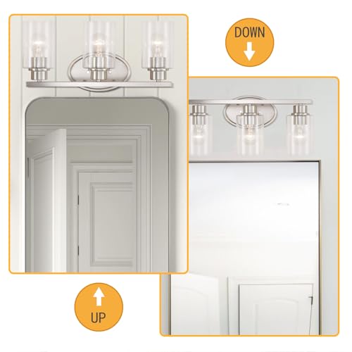 Bathroom Vanity Light Fixtures Over Mirror, 3 Light Brushed Nickel Bathroom Light Fixtures with Clear Glass, Modern Vanity Lighting Fixture for Bathroom, Rustproof Vanity Light Wall Mount by EPLIGUP - Image 2
