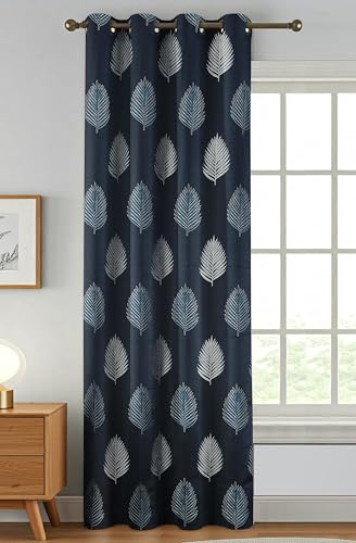 Image of FRESH FROM LOOM Stylish 8ft Jacquard Curtains | Modern Finish | Blocks 80% Light | Long Door & Window Ready | Anti-Wrinkle, Luxury Curtain (8ft, Navy-Blue, 1pc)