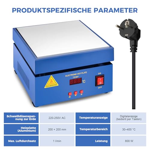 PCB Elektrische Heizplatte, 800W Lötstation Heizstation, LED Mikrocomputer Vorwärmstation, 30-400℃ Einstellbar, Vorheizen Station für Komponentenerwärmung, SMD-Rework, PCB-Entfernung und Löten