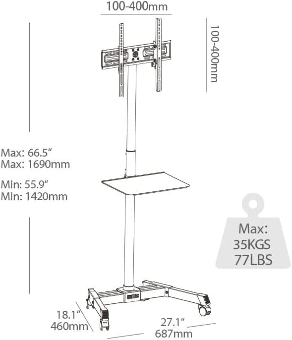 Soporte móvil para TV de 23-60 pulgadas con altura ajustable miniatura 2