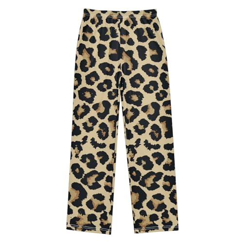 ZZXXB Leopard Print Boys Long Pants Soft Trousers Elastic Waist Kids Lounge Bottoms with Pockets S-XL
