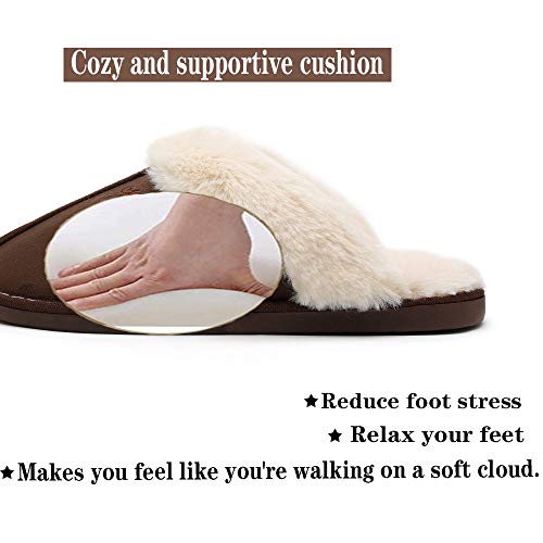 SOSUSHOE Women Slippers Fluffy Fur Slip On House Slippers Soft and Warm House Shoes for Indoor Outdoor, Deep Brown, 7-8 - Thumbnail 7
