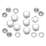 CRAFTMEMORE 20 Sets 12mm Pearl Snaps Fasteners Pearl-Like Prong Snap Button for Western Shirt Clothes Popper Studs - Silver Brass Rim Setting (12 mm, Cloudy White)
