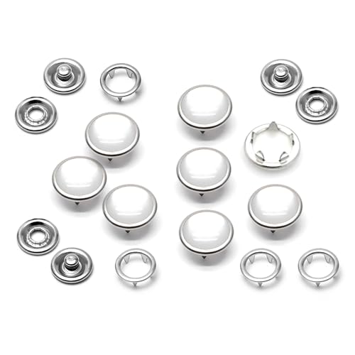 CRAFTMEMORE 20 Sets 12mm Pearl Snaps Fasteners Pearl-Like Prong Snap Button for Western Shirt Clothes Popper Studs - Silver Brass Rim Setting (12 mm, Cloudy White)