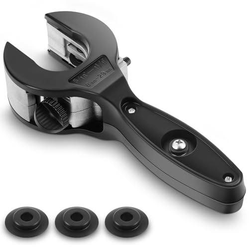 Lanties Ratcheting Tubing Cutter One-hand Fast Pipe Cutting Tool with 3 Pcs Replacement Blade for Cutting 5/16-1-1/8 Inch Stainless Steel Copper Aluminium