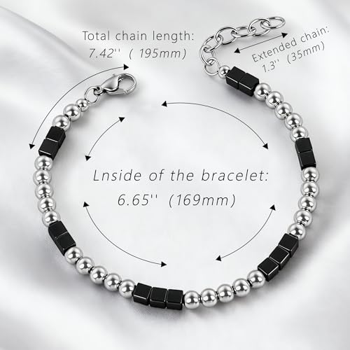 Pulsera masculina de acero inoxidable con ágata negra miniatura 2
