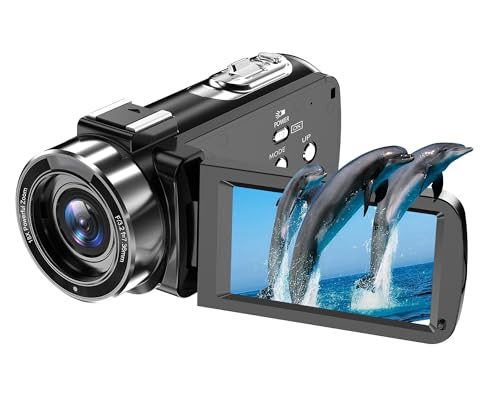 Caméra vidéo numérique pour diffusion en direct, caméscope 4K écran rabattable et zoom 18x