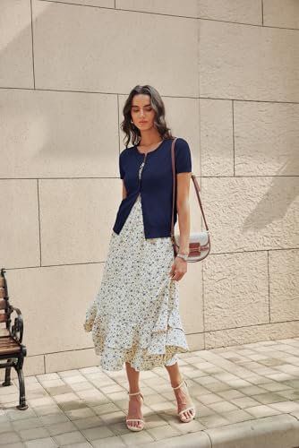 Image of GRACE KARIN Women Short Sleeve Cardigan, 2026 Summer Knitted Sweater Tops, Basic Crew Neck Crop Outfits