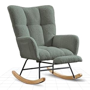 FLEXISPOT Schaukelstuhl mit Hoher Rückenlehne & Fußstütze – Moderner Schwingsessel mit Holzkufen, Gepolsterter Relaxsessel für Wohnzimmer & Schlafzimmer, Bis 120 kg Belastbar Grün