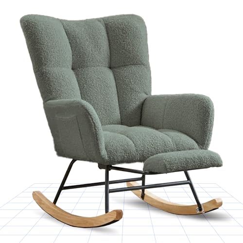FLEXISPOT Schaukelstuhl mit Hoher Rückenlehne & Fußstütze – Moderner Schwingsessel mit Holzkufen, Gepolsterter Relaxsessel für Wohnzimmer & Schlafzimmer, Bis 120 kg Belastbar Grün FLEXISPOT Schaukelstuhl mit Hoher Rückenlehne & Fußstütze – Moderner Schwingsessel mit Holzkufen, Gepolsterter Relaxsessel für Wohnzimmer & Schlafzimmer, Bis 120 kg Belastbar Grün