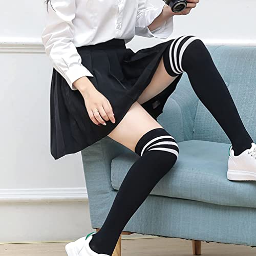 DRESHOW 3 Pairs Thigh High Socks Striped Over Knee Thin Tights Long Stocking Knee High Leg Warmer3