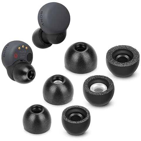 Tang Town Memory Foam Tips for Sony LinkBuds S, Anti-Slip Replacement Ear Tips for Sony True Wireless Earphones，Fit in The Charging Case, Perfect Noise Cancellation, 3 Pairs (Mixed Sizes, Black) Cover