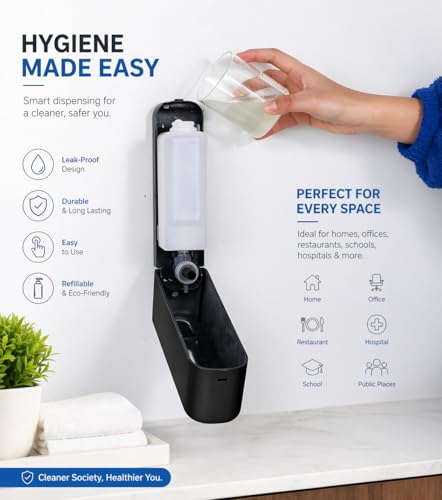 Image of Soap Dispenser 400ml No-Drill Adhesive Wall-Mounted Dispenser, Durable ABS Plastic, White Dolphin Design Dispenser for Kitchen, Hand Wash, Shower Gel & Sanitizer