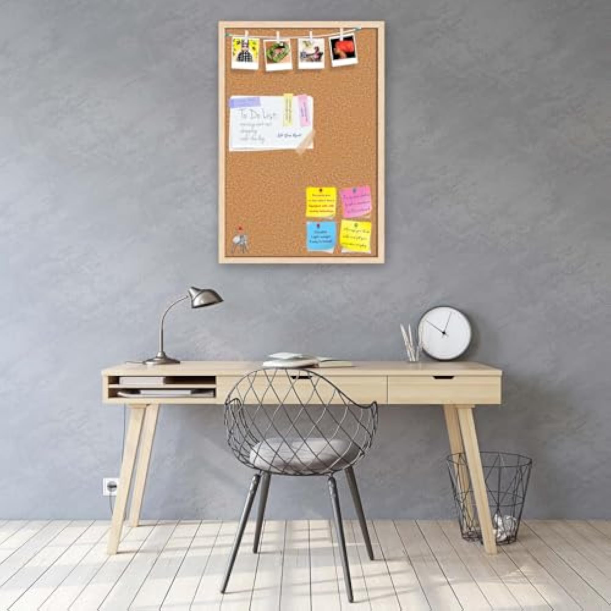 Cork Board Bulletin Board with Thumb Push Pins & Sticky Notes