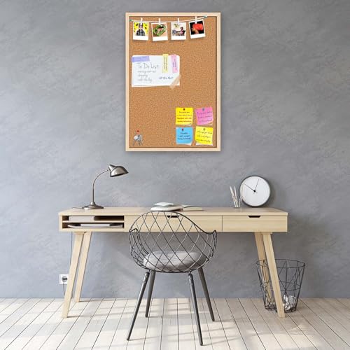 Image of ArtzFolio Cork Board | Bulletin Board Notice Pin Board | Vision Soft Board Combo with Thumb Push Pins & Sticky Notes | Natural Brown Frame | 24 x 36 inch (61 x 91 cms)