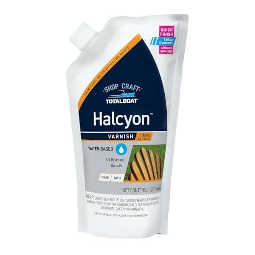 TotalBoat-520605 Halcyon Marine Varnish | Water-Based Polyurethane Wood Finish | Clear Satin UV Protection for Interior and Outdoor Use (Clear Satin, Quart)
