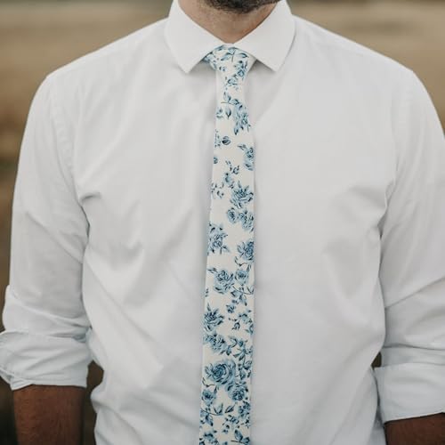 Image of JESLANG Men's Cotton Printed Floral Tie 2.56 inch Skinny Narrow Necktie Various Designs