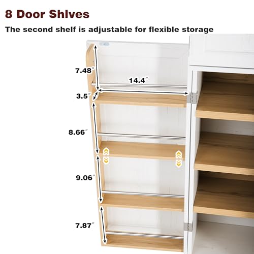 Image of Ball & Cast 78″Tall Farmhouse Kitchen Pantry Cabinet with 8 Door Shelves & 3 Large Drawers,Versatile Pantry Storage Cabinet w /3 Adjustable Shelves for Kitchen,Dining Room,Retro White