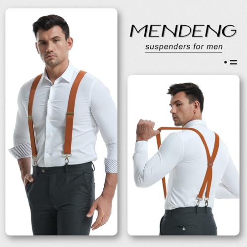 Image of MENDENG Suspenders for Men Heavy Duty Swivel Hooks Retro X-Back Adjustable Brace
