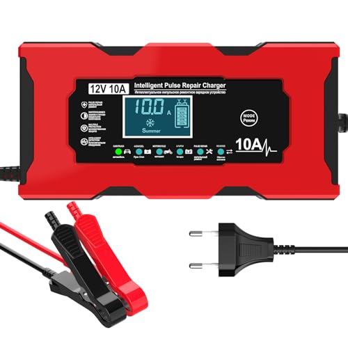 Cargador de Batería Inteligente 10A, 12V LiFePO4 Con Función de Reparación Automática y Pantalla LCD Para Automóviles, Moto, Camión, Plomo-ácido