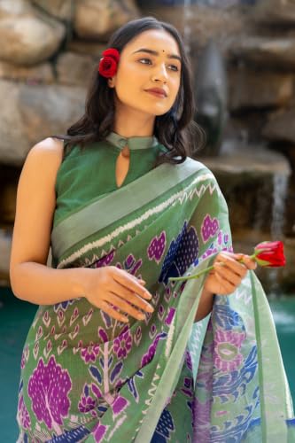 Image of MIRCHI FASHION Saree for Woman Cotton Blend Printed | Traditional Ethnic Sari for Ceremonial Use and Farewell with Blouse Piece