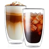 17oz Double Wall Glass Coffee Mugs Set of 2, Insulated Coffee Mug, Clear Borosilicate Glass Coffee Cups for Cappuccino, Tea, Lightweight and Microwave Safe