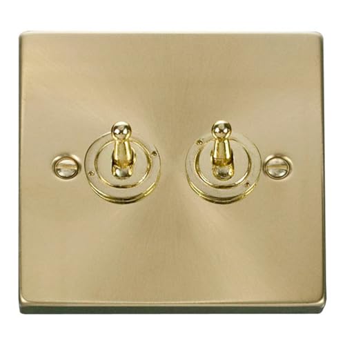 Satin - Brushed Brass 2 Gang 2 Way 10AX Toggle Light Switch