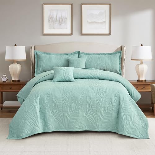 HZ & HY Botanical Oversized Queen Bedspread, Leaves Pattern