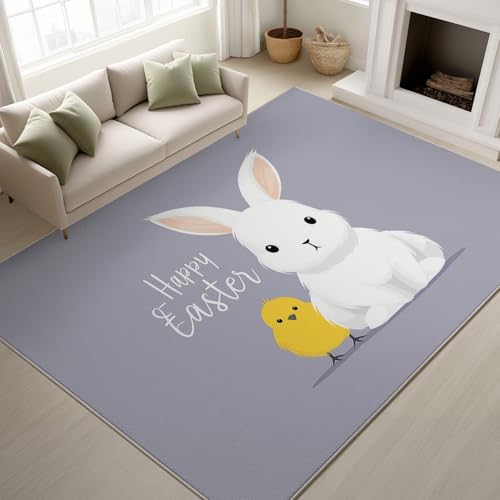 Genérico Alfombras Salon 40 x 60 cm, Lavable Antideslizante Esponjosas No se Desprenden, Pascua Conejitos Pollitos Habitación Sala de Estar Dormitorio, Morado-Blanco