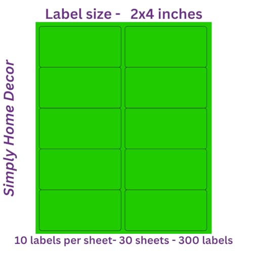 2x4 inches - 300 Color Address Labels - Fluoroscent Address Label (Green) - Color Coding Stickers