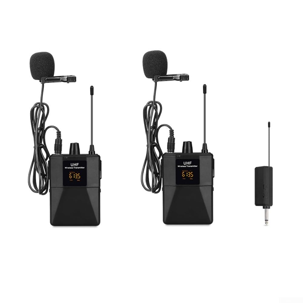 UHF - Kit di sistemi microfonici wireless con 16 canali di accoppiamento casuale ID e blocco della frequenza per una trasmissione audio wireless chiara e stabile (da 1 a trascinare 2)