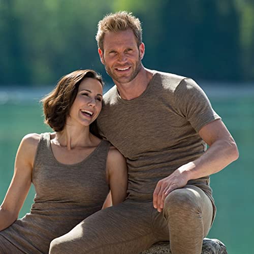 Men's Thermal Underwear: Base Layer Short Sleeve T-Shirt, Organic Merino Wool Silk (Black, Eu 54-56, X-Large) #TOP2