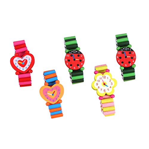 Beaupretty 5 Pcs Wooden Watch Bright Fake Watches Educational Early Learning Playthings for Boys and Interactive Teaching Gift Random Color
